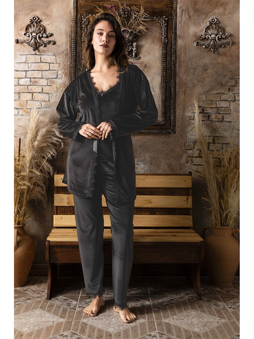 Siyah Askılı Kadın Pijama Takımı-2