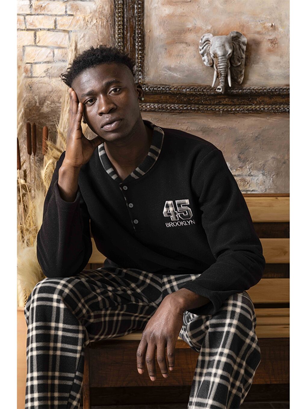 Siyah Standart Kalıp Erkek Pijama Takımı