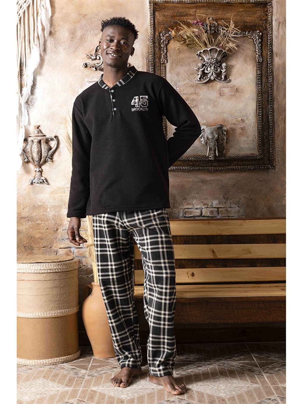 Siyah Standart Kalıp Erkek Pijama Takımı-1