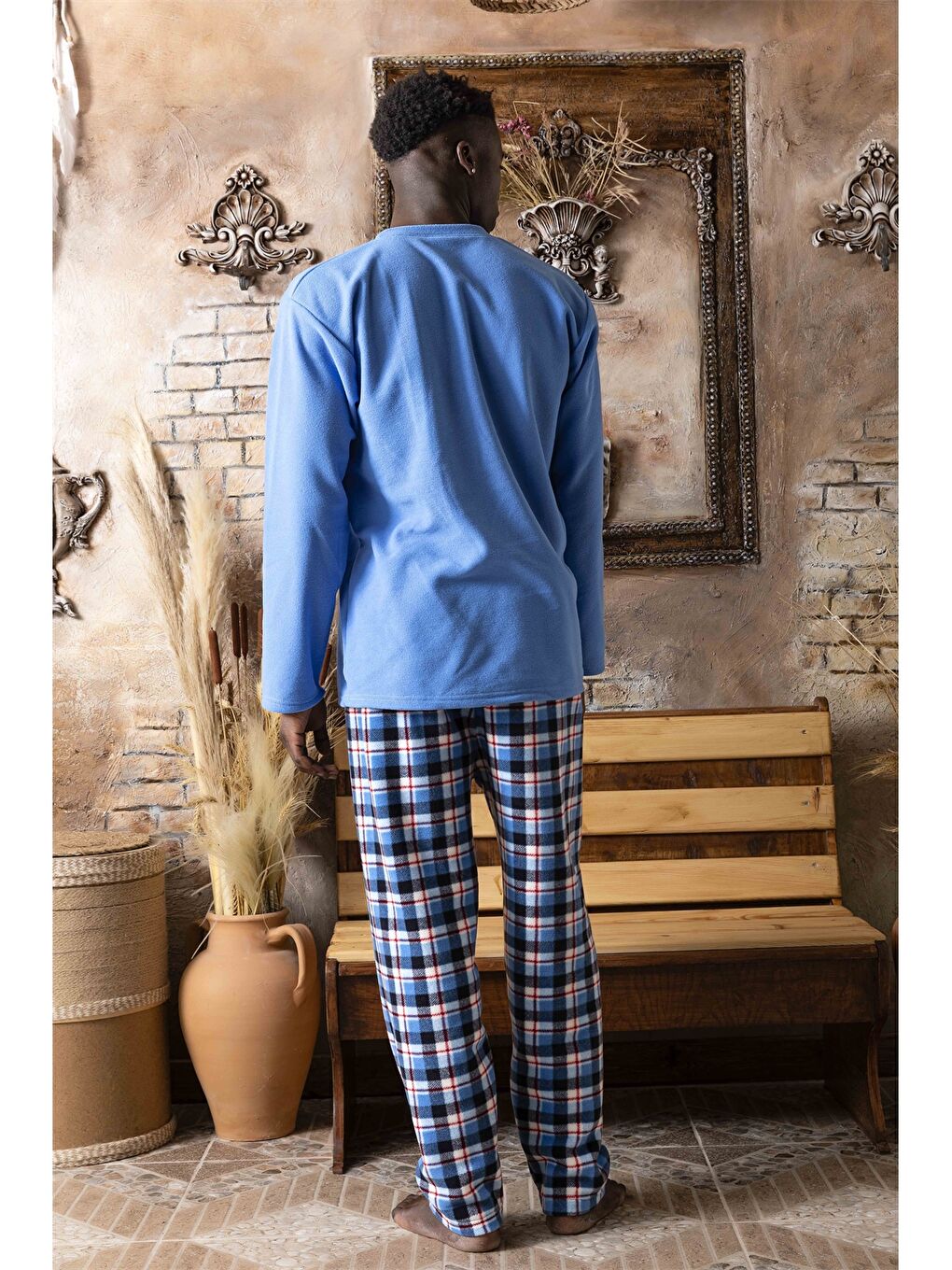 Mavi Standart Kalıp Erkek Pijama Takımı-1