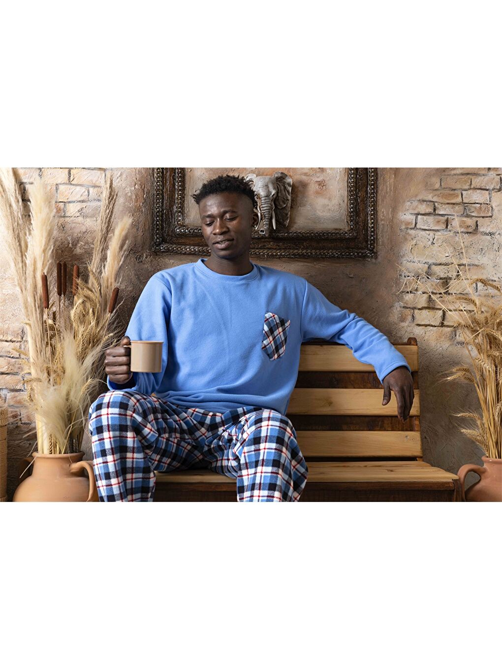 Mavi Standart Kalıp Erkek Pijama Takımı-2