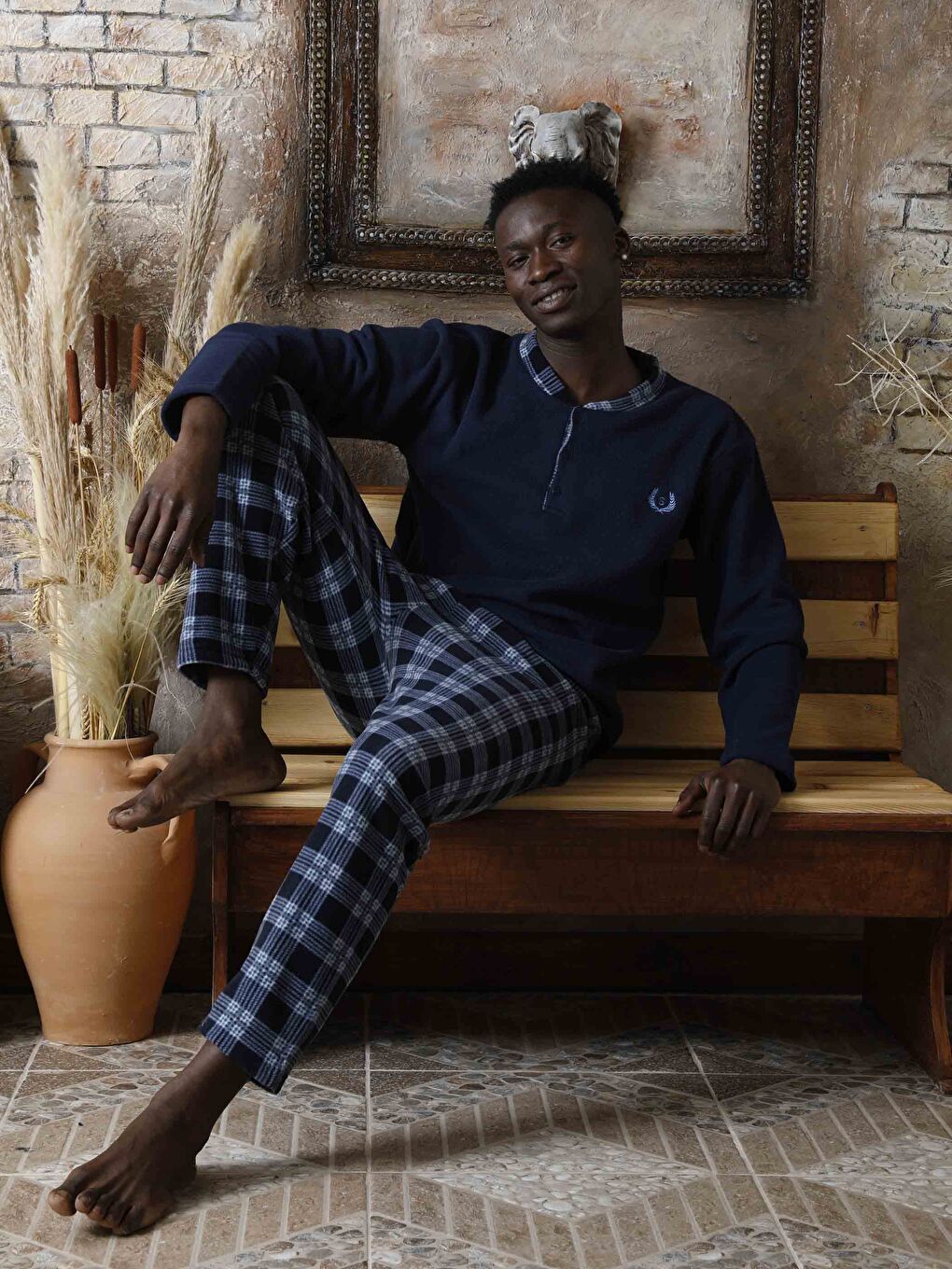 Lacivert Standart Kalıp Erkek Pijama Takımı