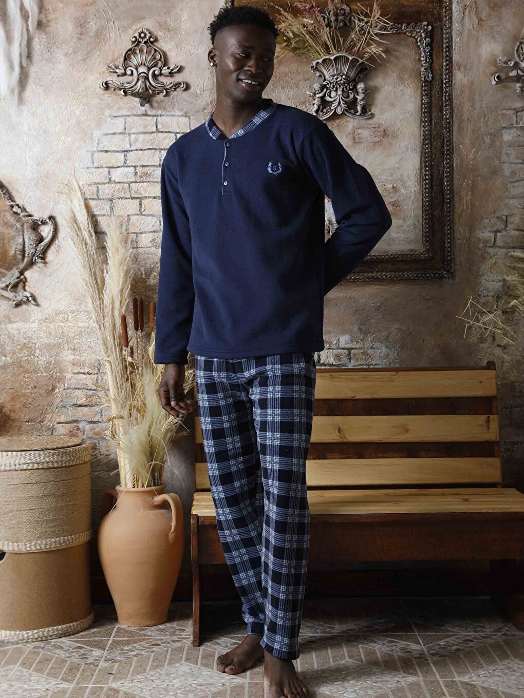 Lacivert Standart Kalıp Erkek Pijama Takımı-1