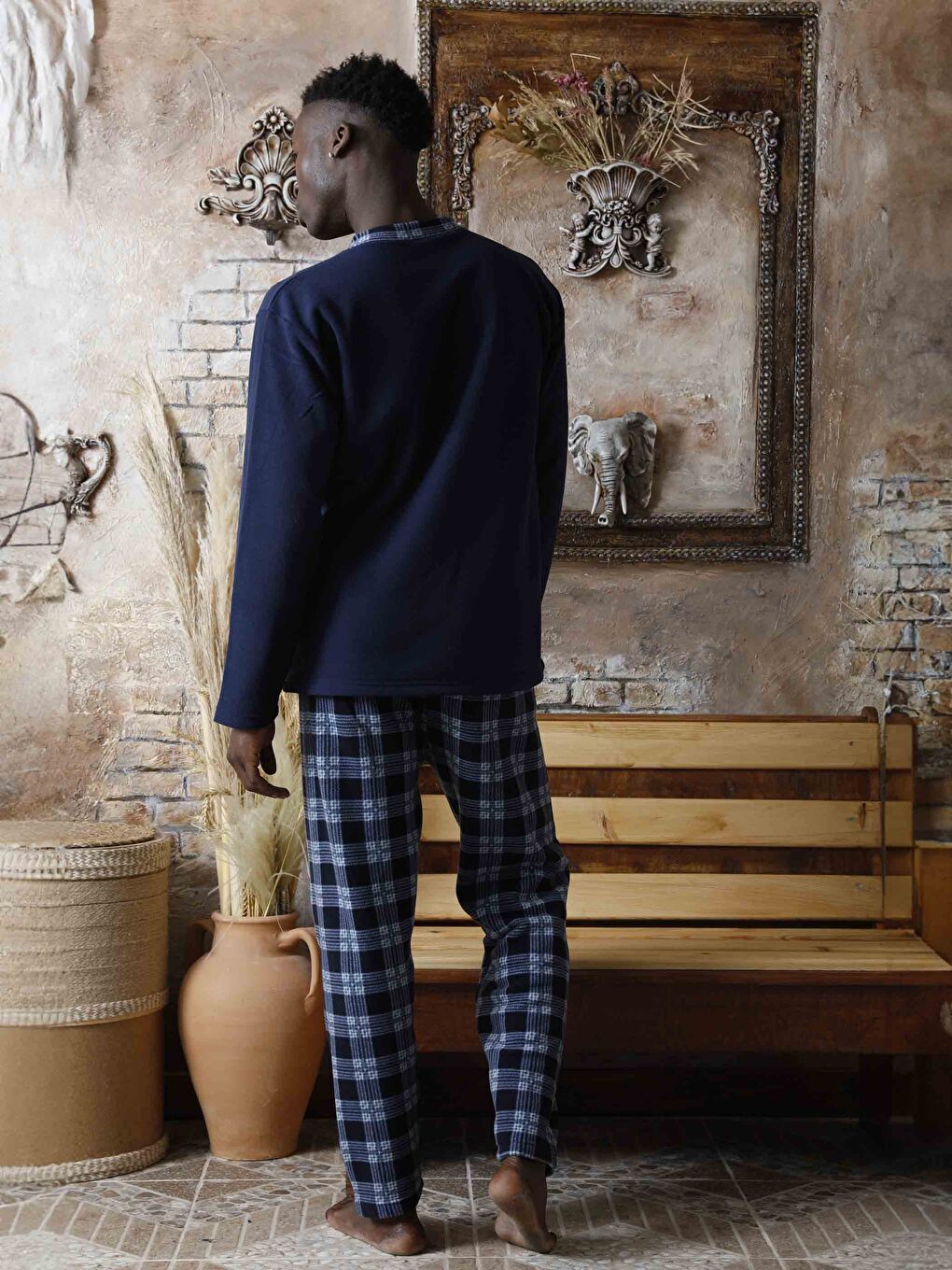 Lacivert Standart Kalıp Erkek Pijama Takımı-2