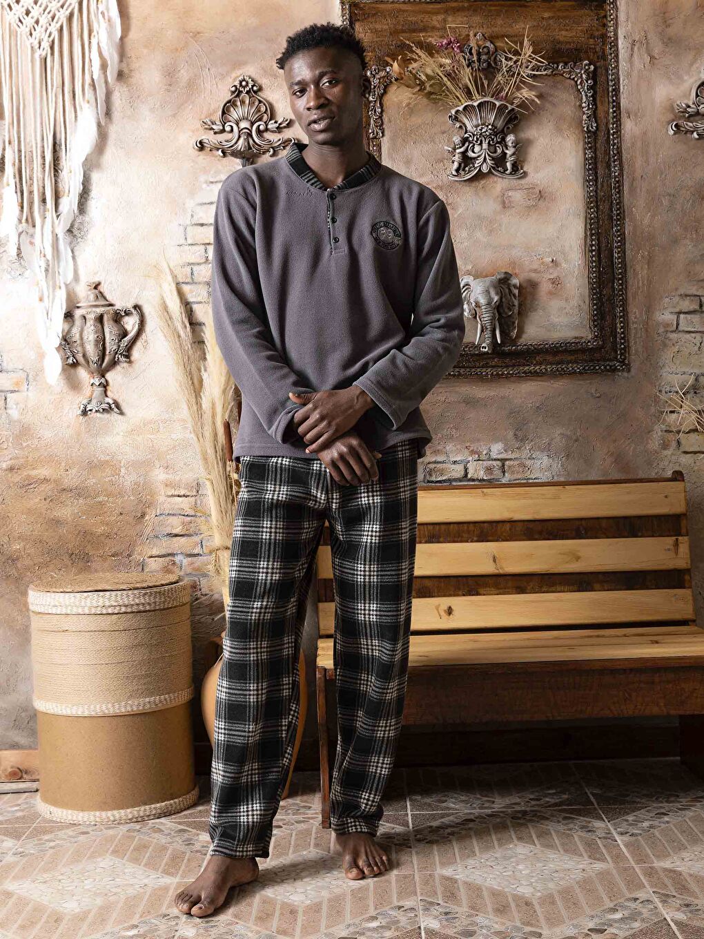 Antrasit Standart Kalıp Erkek Pijama Takımı-1