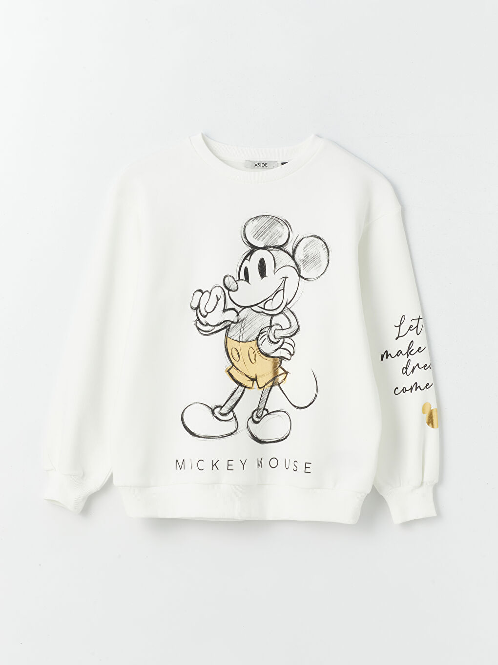 XSIDE Ekru Bisiklet Yaka Mickey Mouse Baskılı Kadın Kalın Sweatshirt - 5