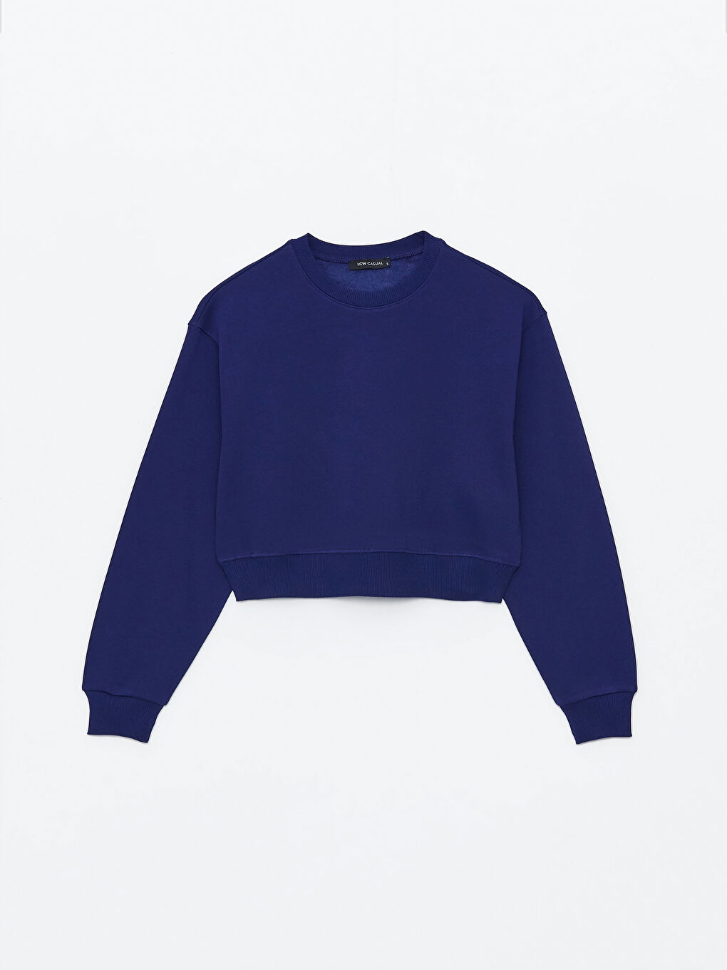 LCW Vision Lacivert Bisiklet Yaka Düz Crop Kadın Kalın Sweatshirt - 5