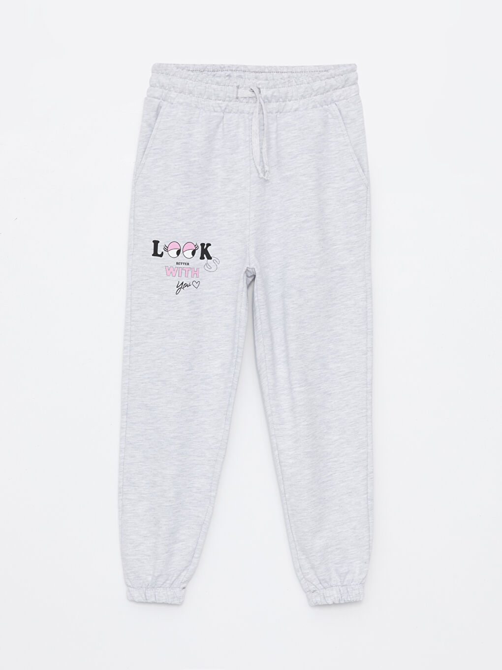 Gri Beli Lastikli Baskılı Kız Çocuk Eşofman Altı