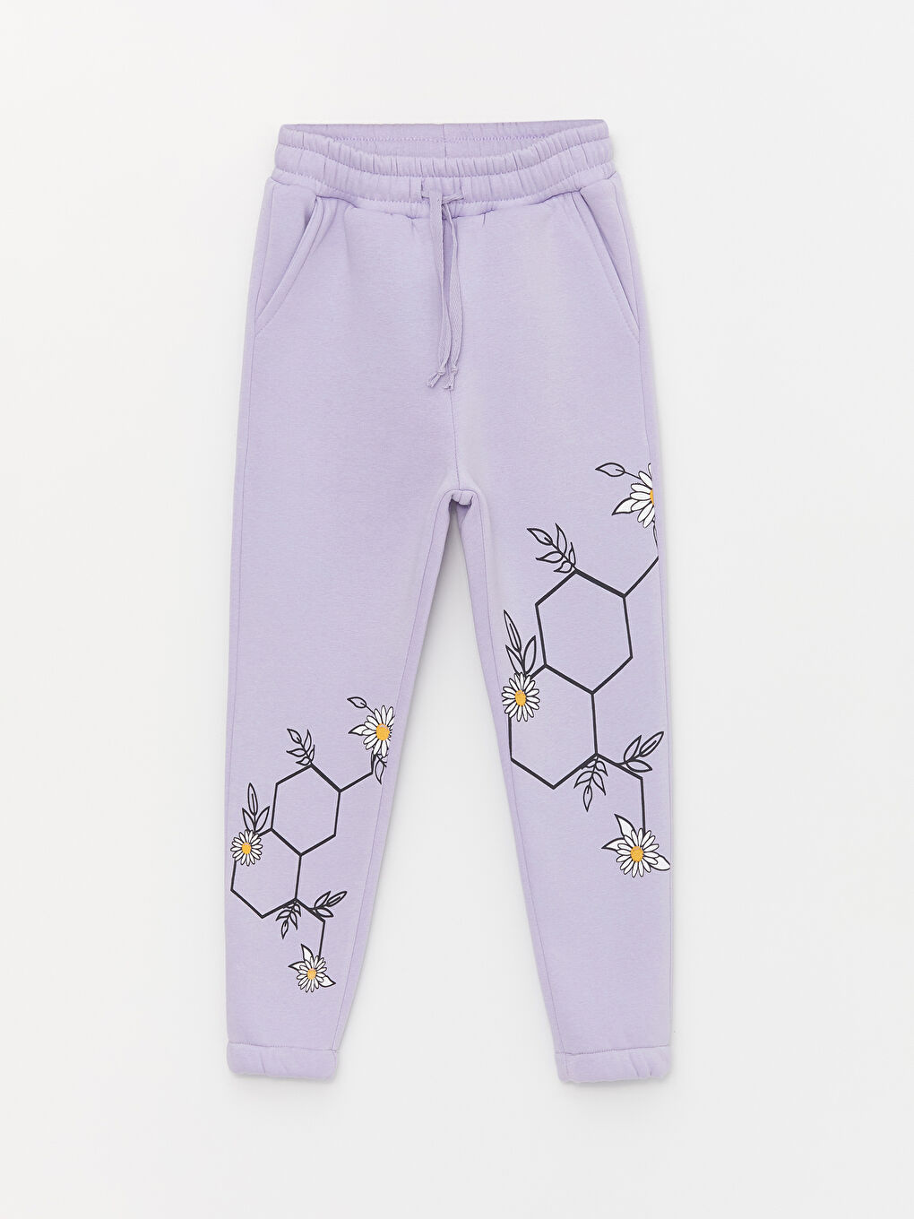 Lila Beli Lastikli Baskılı Kız Çocuk Eşofman Altı