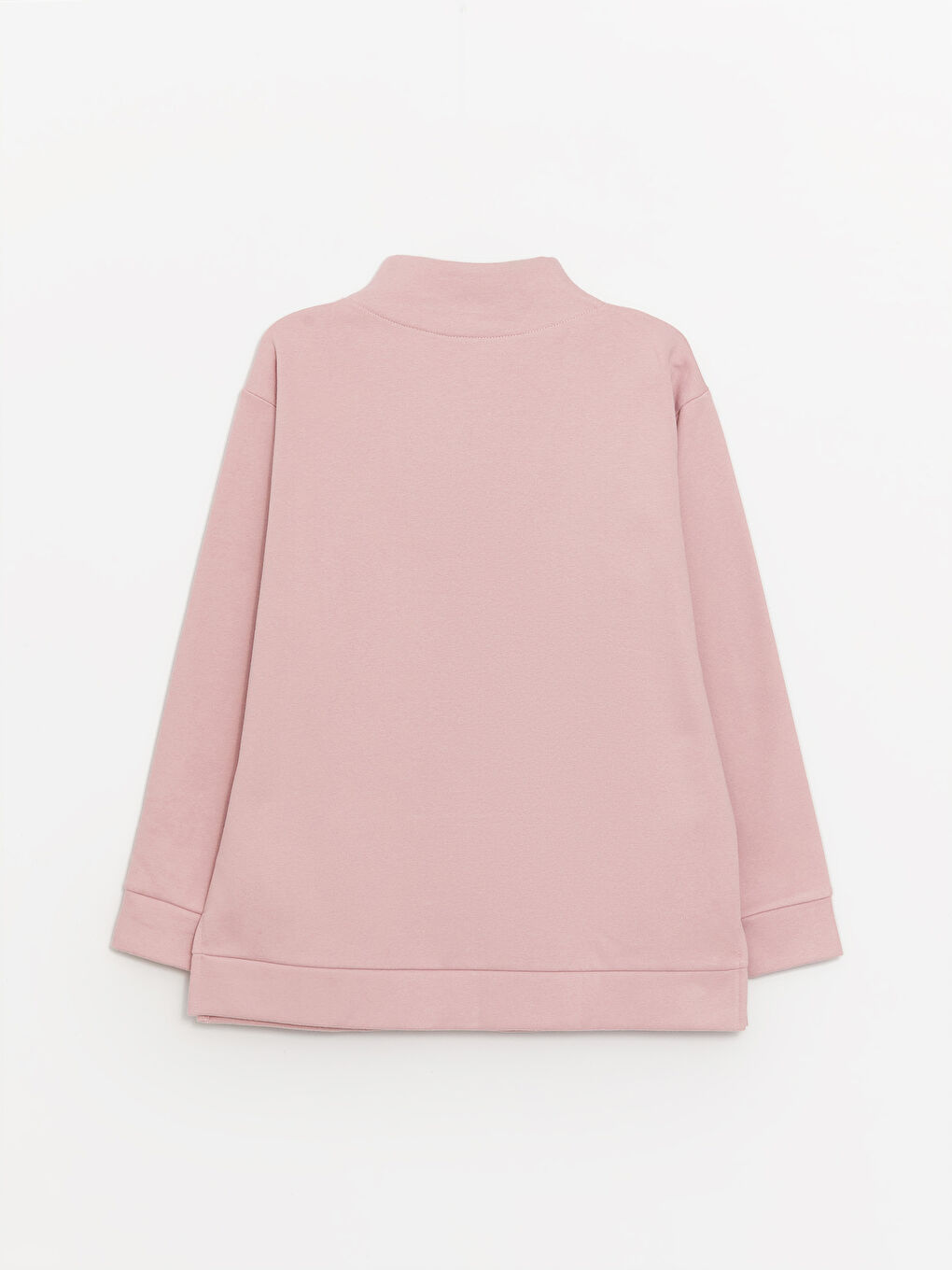 Pembe Dik Yaka Düz Uzun Kollu Kadın Sweatshirt-6