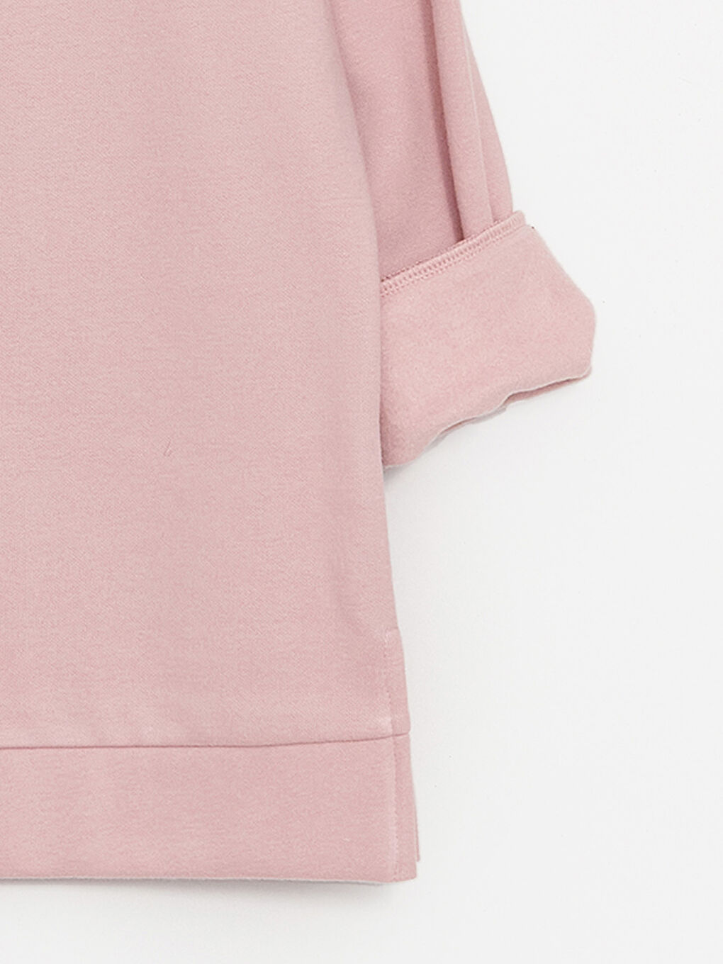 Pembe Dik Yaka Düz Uzun Kollu Kadın Sweatshirt-7