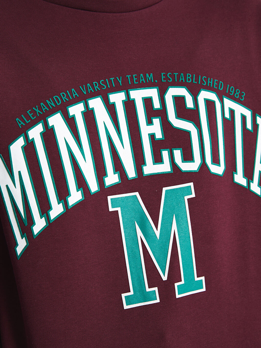 Bordo Bisiklet Yaka Baskılı Kadın Kalın Sweatshirt-3