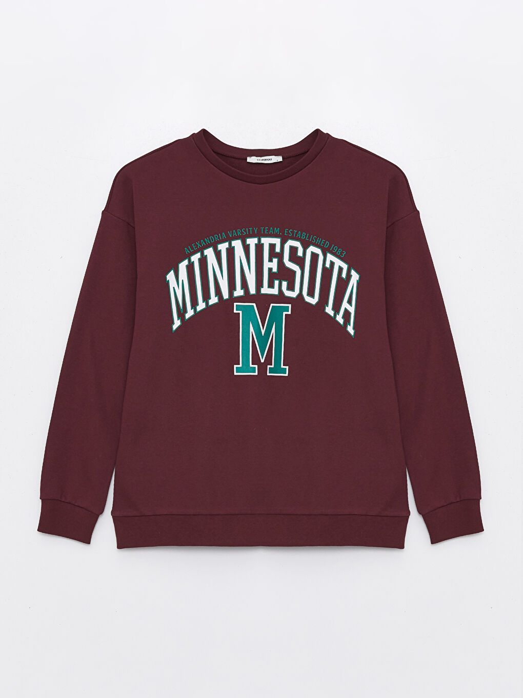 Bordo Bisiklet Yaka Baskılı Kadın Kalın Sweatshirt-5