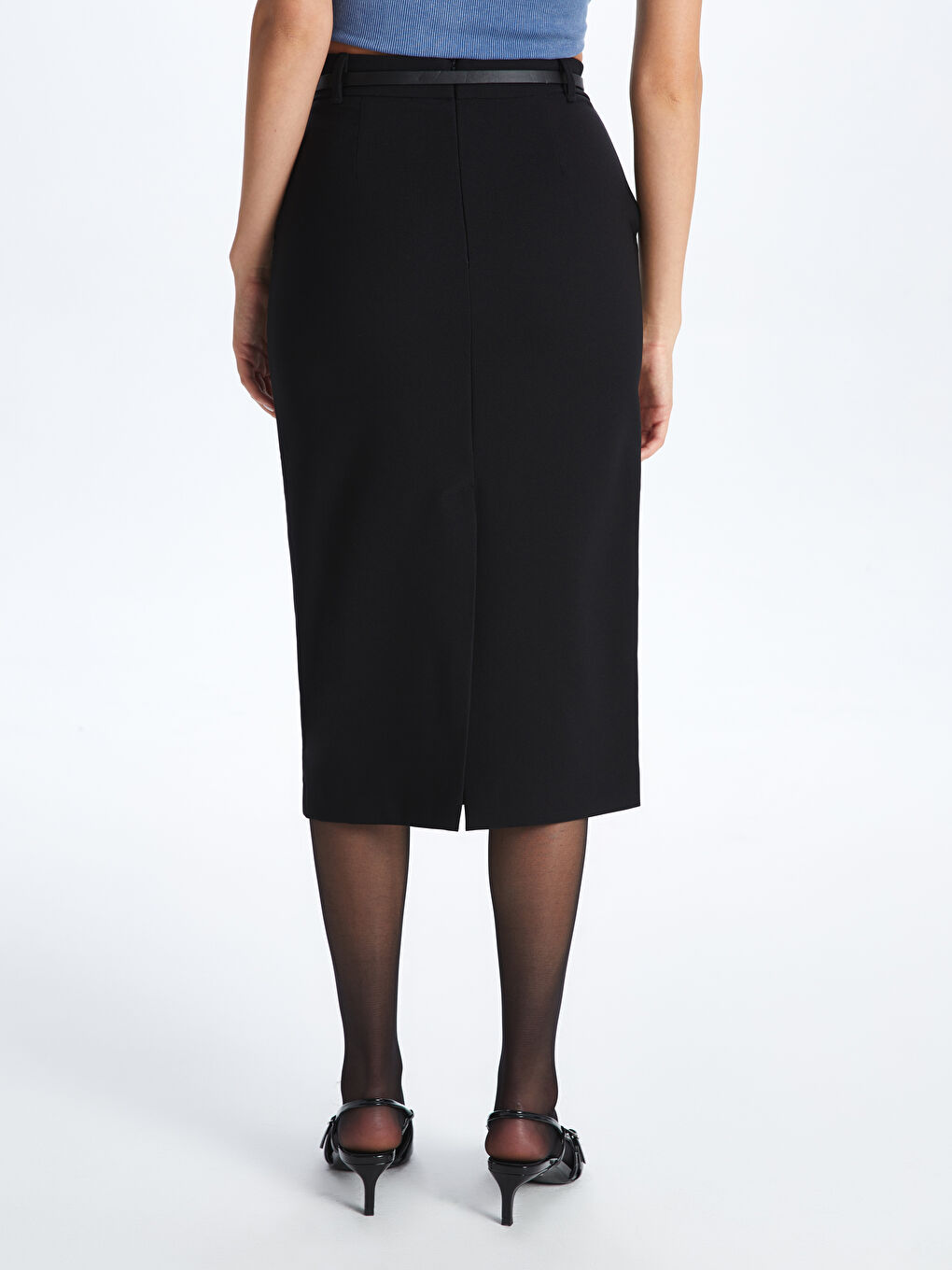 Siyah Beli Kemerli Standart Fit Kadın Etek-3