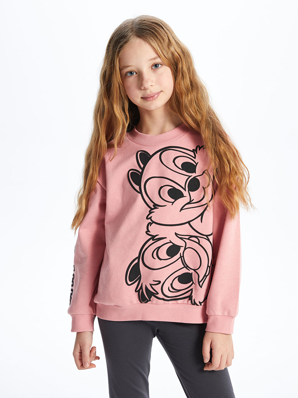 LCW Kids Mat Pembe Bisiklet Yaka Chip'n Dale Baskılı Uzun Kollu Kız Çocuk Sweatshirt - 3