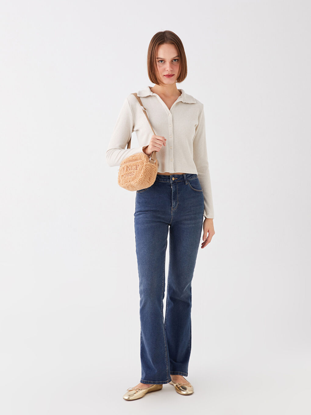 Pembe Nakışlı Pelüş Kadın Çapraz Çanta-2