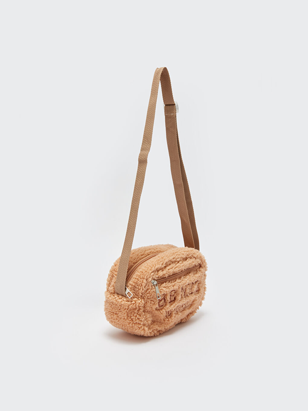 Pembe Nakışlı Pelüş Kadın Çapraz Çanta-4