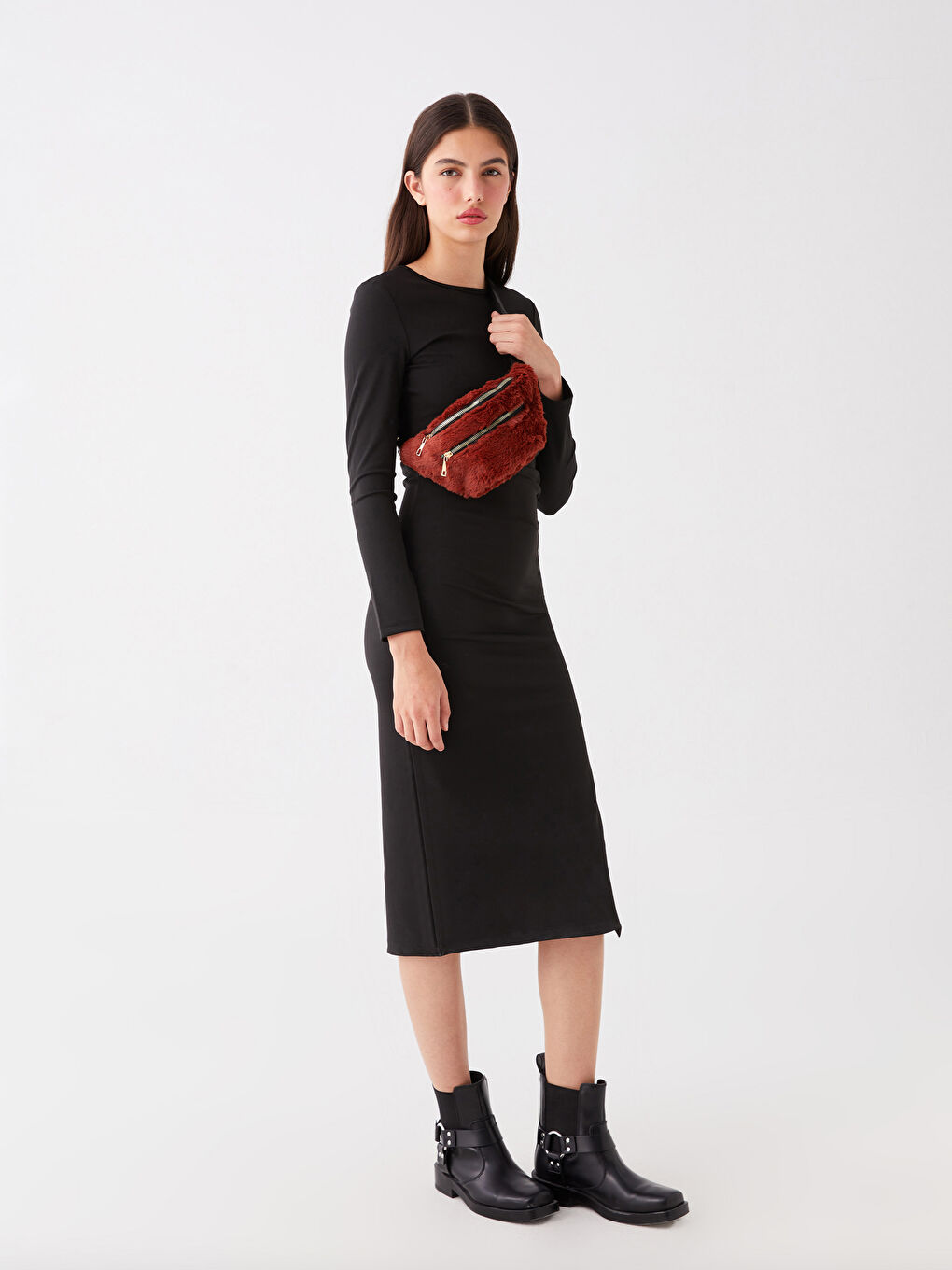 Kırmızı Pelüş Kadın Bel Çantası-1