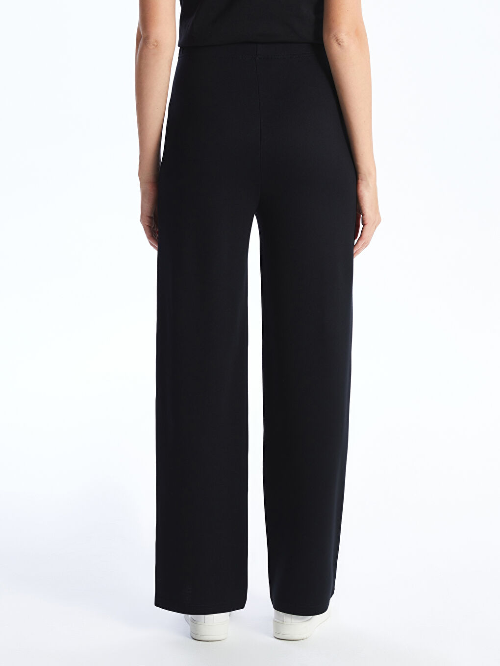 Siyah Beli Lastikli Düz Geniş Paça Kadın Eşofman Altı-3