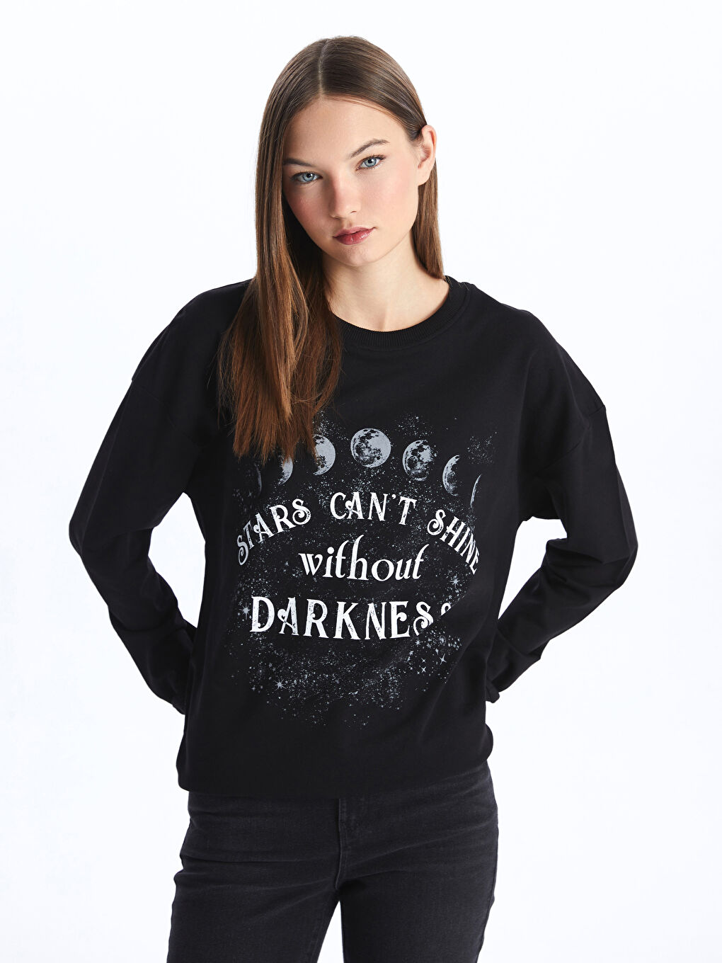 CALİMERA MODA Siyah Bisiklet Yaka Kadın Sweatshirt - 1