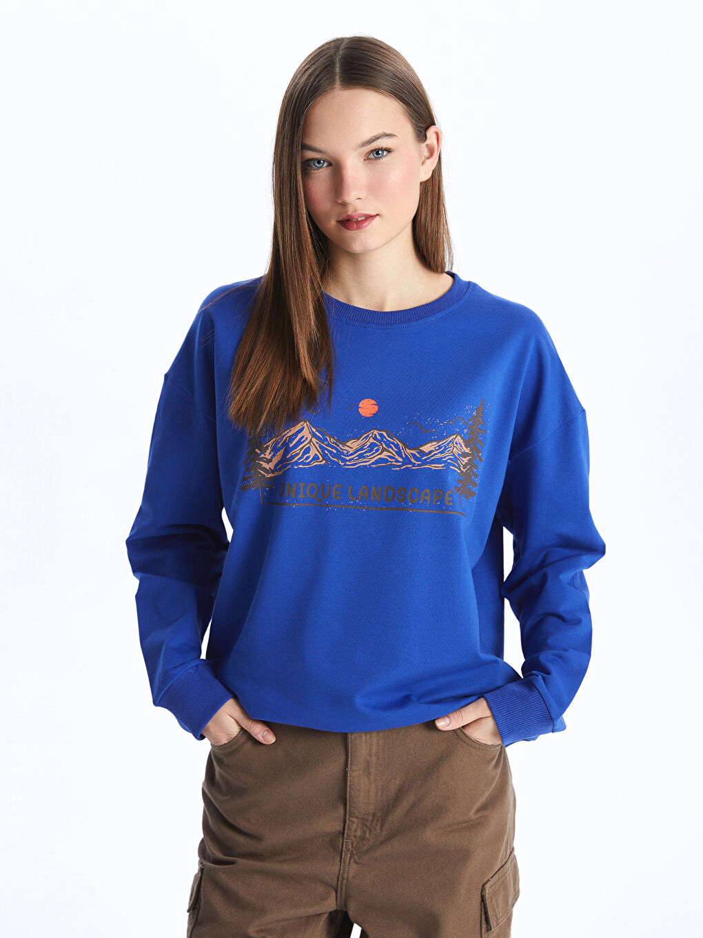 Mavi Bisiklet Yaka Kadın Sweatshirt