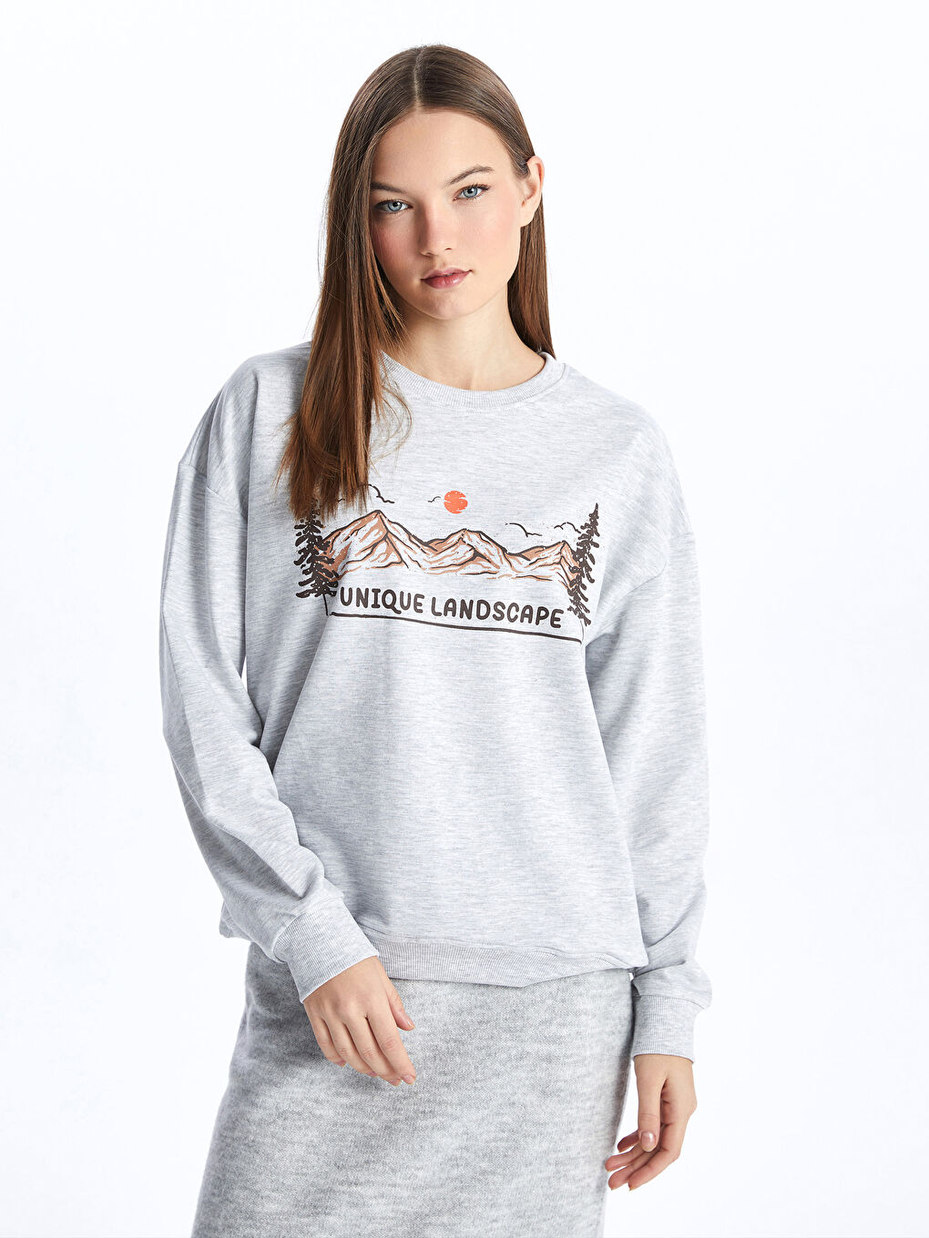 CALİMERA MODA Gri Bisiklet Yaka Kadın Sweatshirt - 1