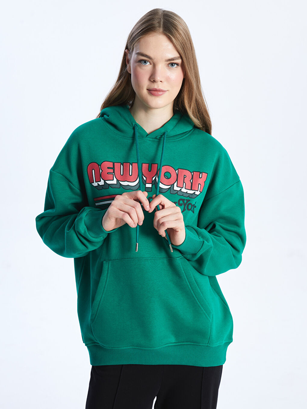 CALİMERA MODA Yeşil Uzun Kollu Baskılı Kadın Hoodie