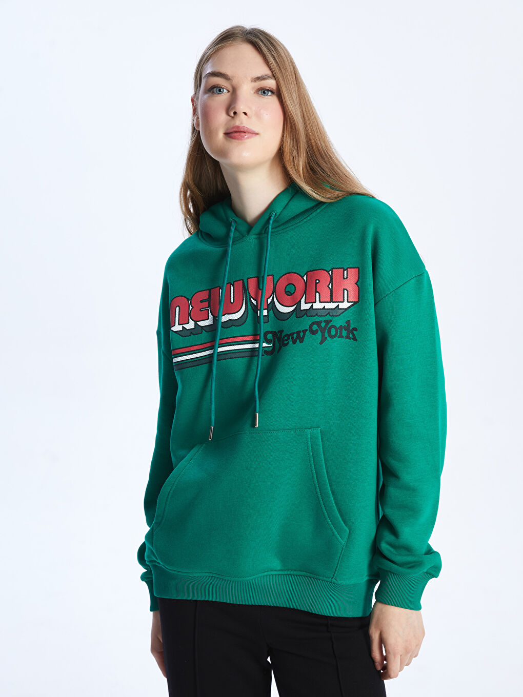 CALİMERA MODA Yeşil Uzun Kollu Baskılı Kadın Hoodie - 1