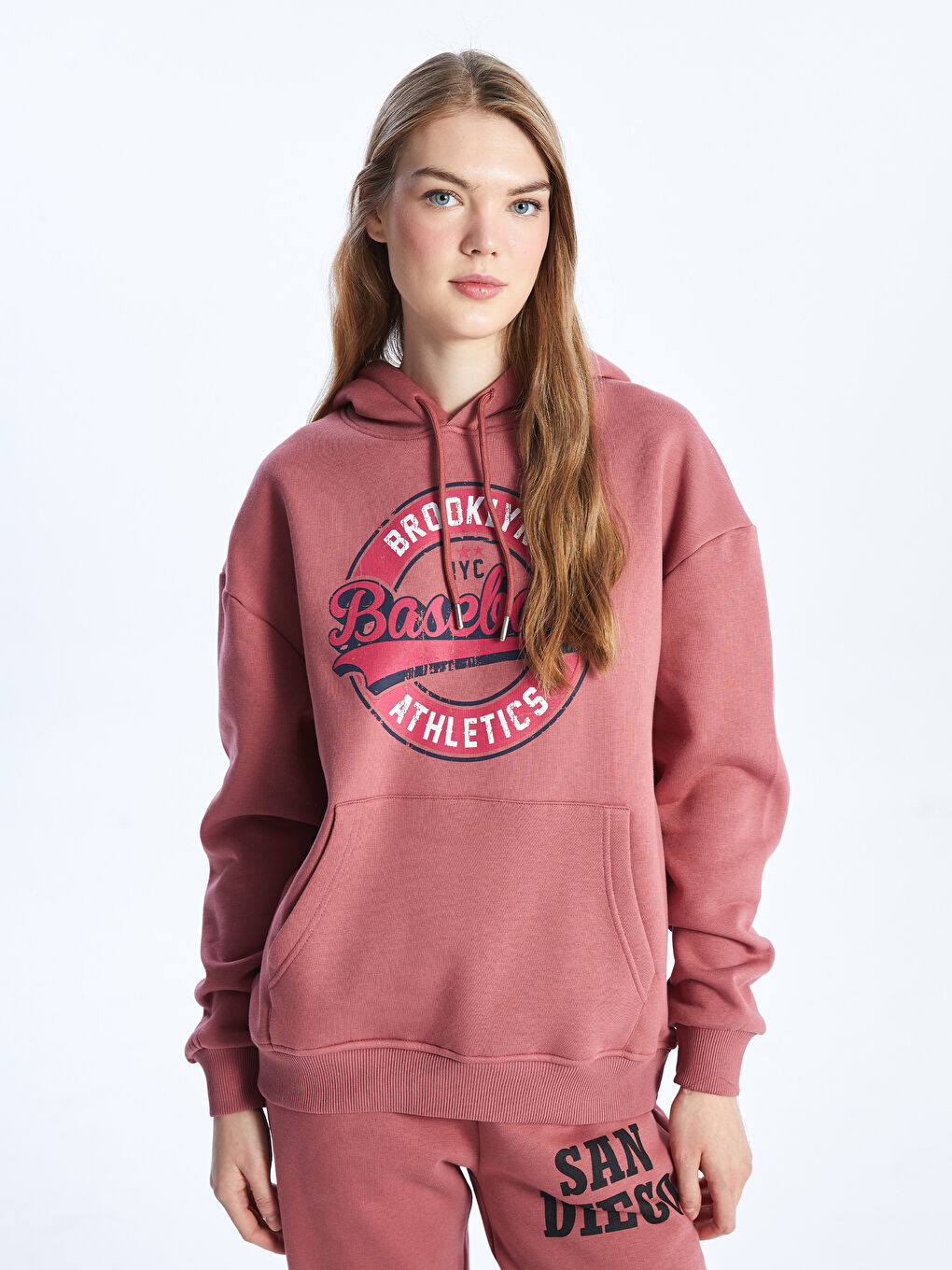 CALİMERA MODA Pembe Uzun Kollu Baskılı Kadın Hoodie