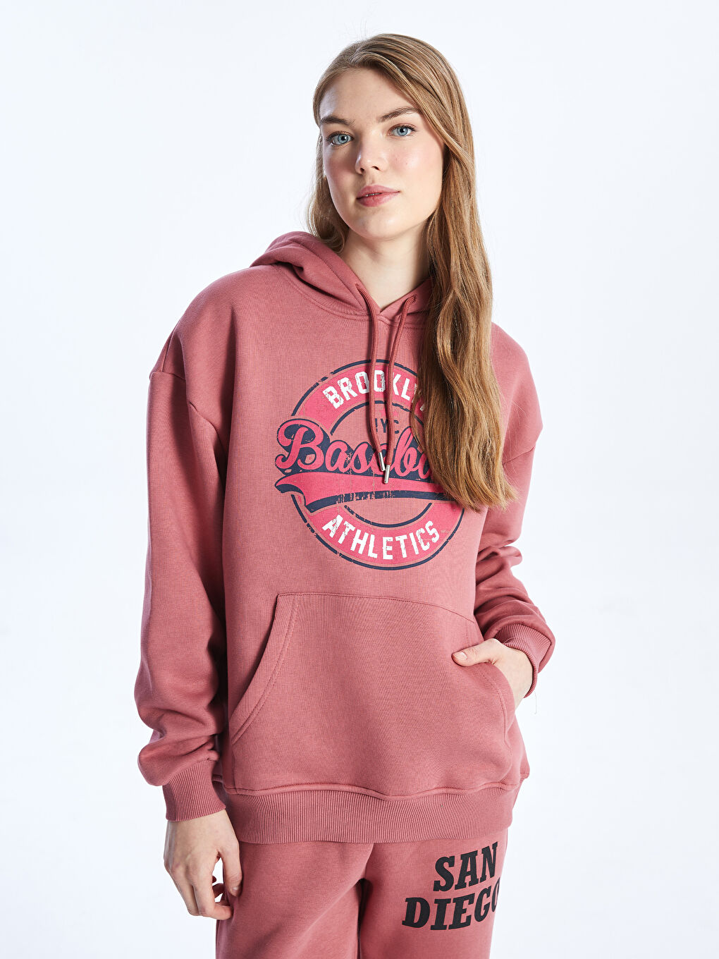 CALİMERA MODA Pembe Uzun Kollu Baskılı Kadın Hoodie - 1