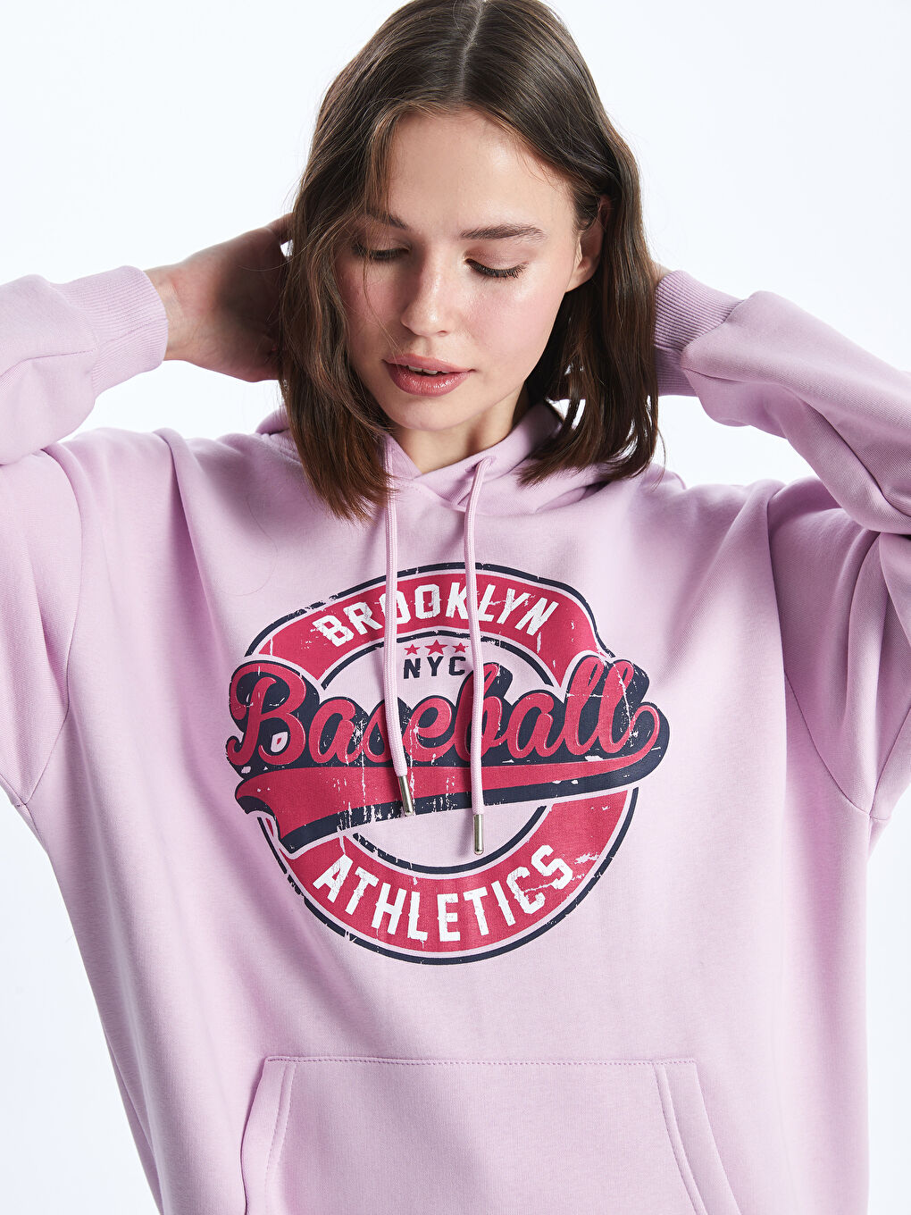 CALİMERA MODA Pembe Uzun Kollu Baskılı Kadın Hoodie