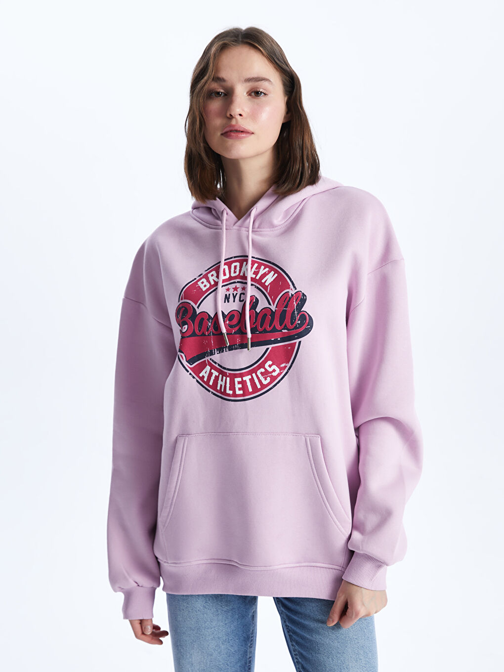 CALİMERA MODA Pembe Uzun Kollu Baskılı Kadın Hoodie - 1