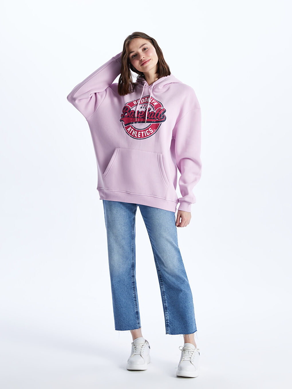 CALİMERA MODA Pembe Uzun Kollu Baskılı Kadın Hoodie - 2