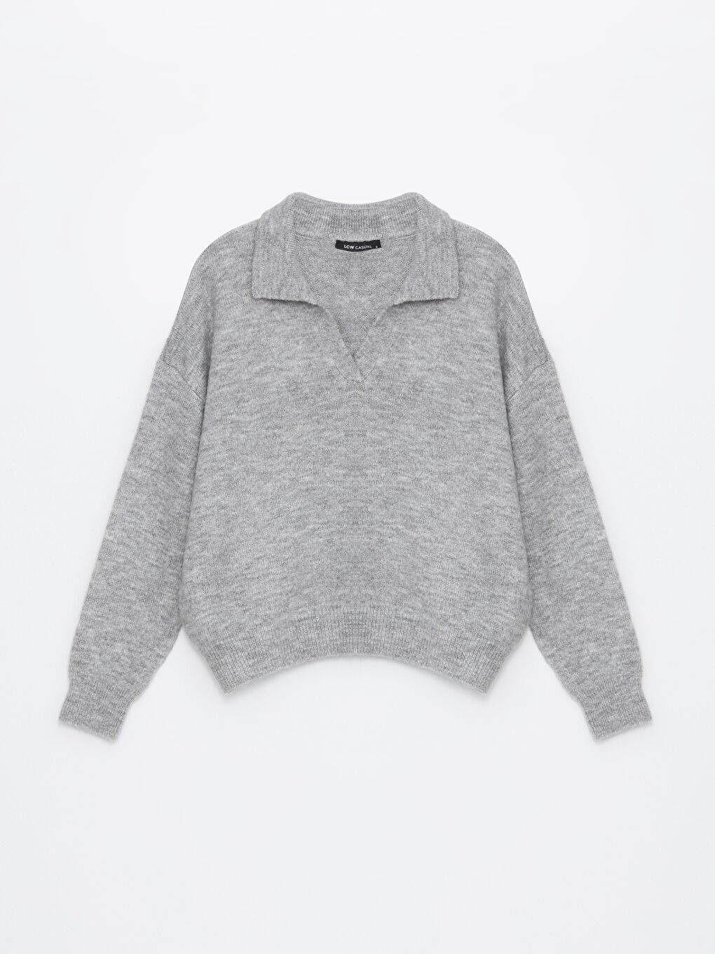 سترة تريكو كم طويل أوفرسايز نساء كول مدور بسيط-5