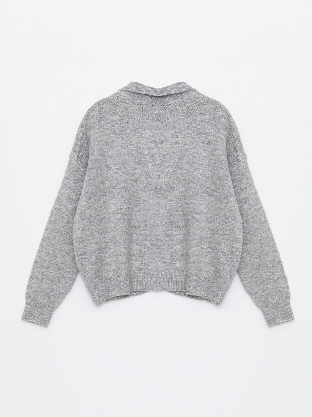 سترة تريكو كم طويل أوفرسايز نساء كول مدور بسيط-6