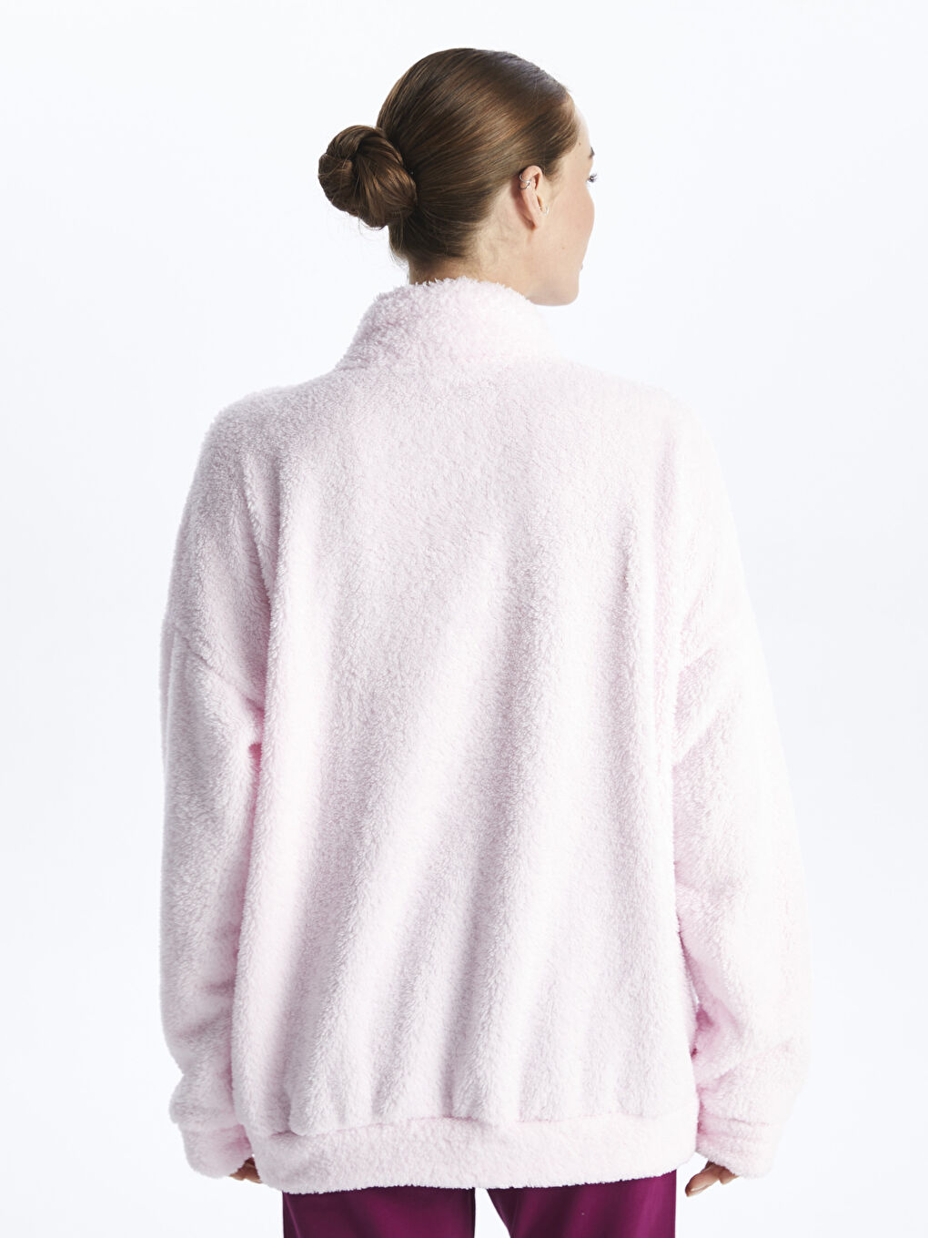 Pembe Dik Yaka Barbie Nakışlı Uzun Kollu Kadın Fermuarlı Sweatshirt-4