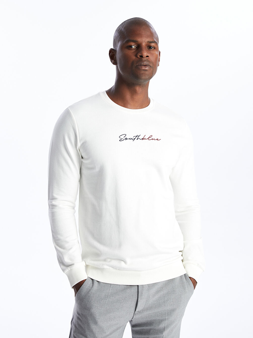 SOUTHBLUE Ekru Bisiklet Yaka Uzun Kollu Baskılı Erkek Sweatshirt