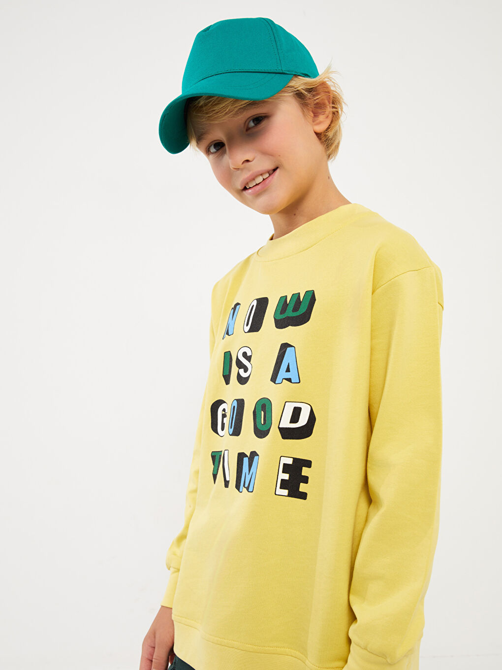 Sarı Bisiklet Yaka Baskılı Uzun Kollu Erkek Çocuk Sweatshirt-2