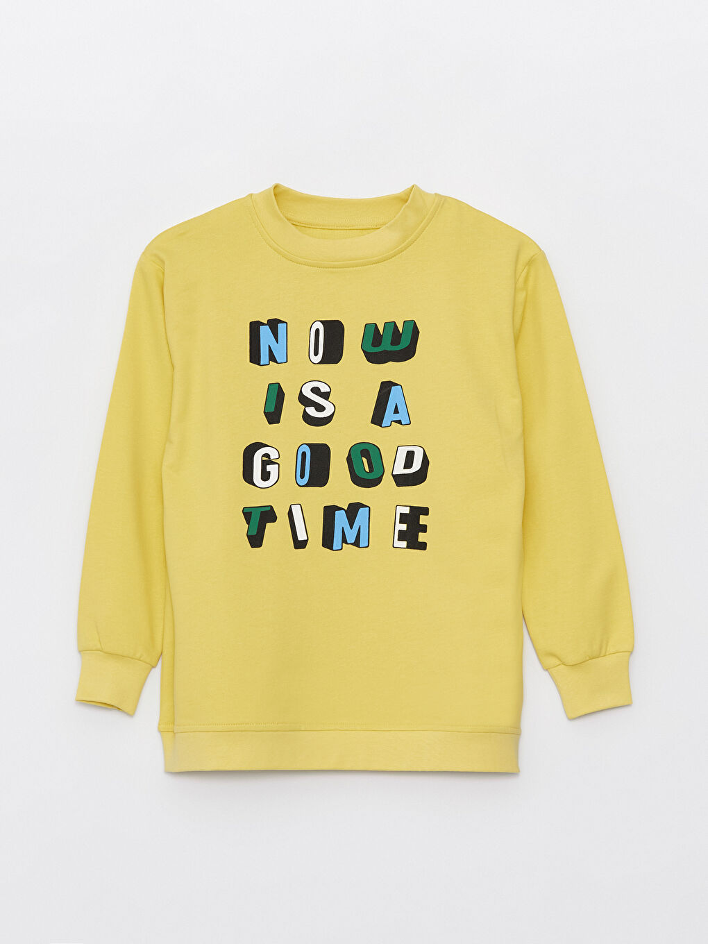 Sarı Bisiklet Yaka Baskılı Uzun Kollu Erkek Çocuk Sweatshirt-3