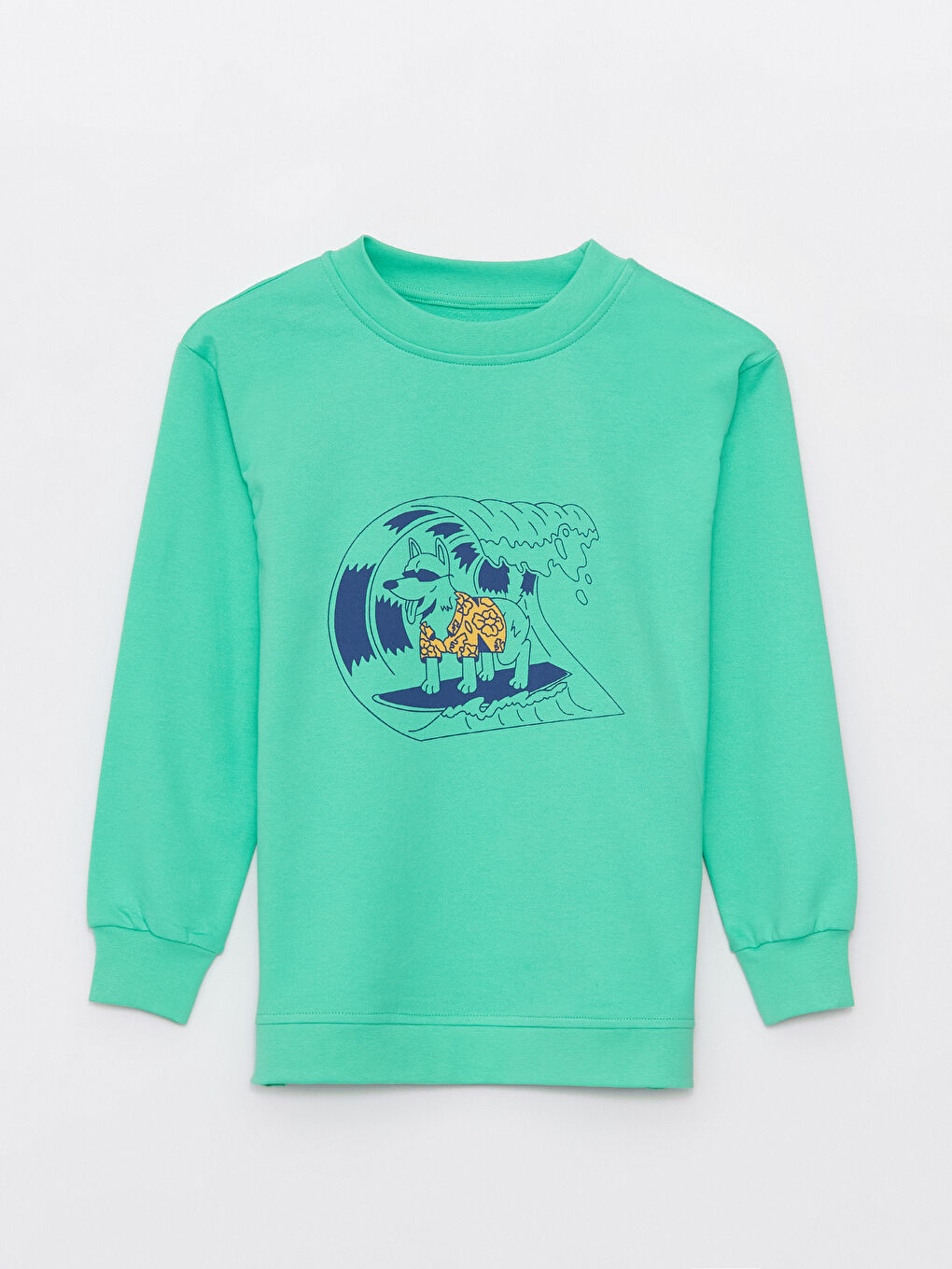 Yeşil Bisiklet Yaka Baskılı Uzun Kollu Erkek Çocuk Sweatshirt-1