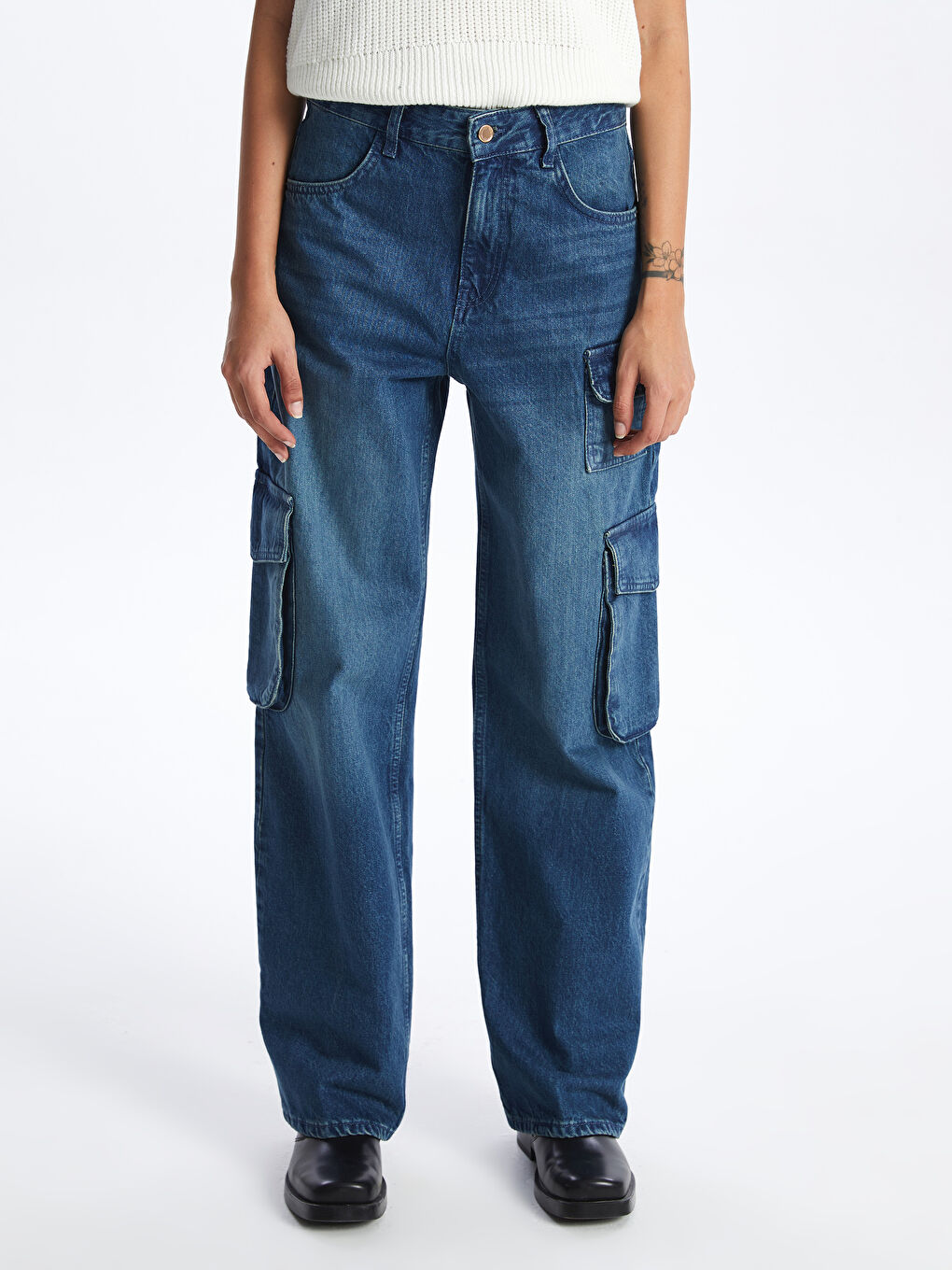 LCW Jeans Koyu Rodeo Wideleg Kadın Kargo Jean Pantolon - 2