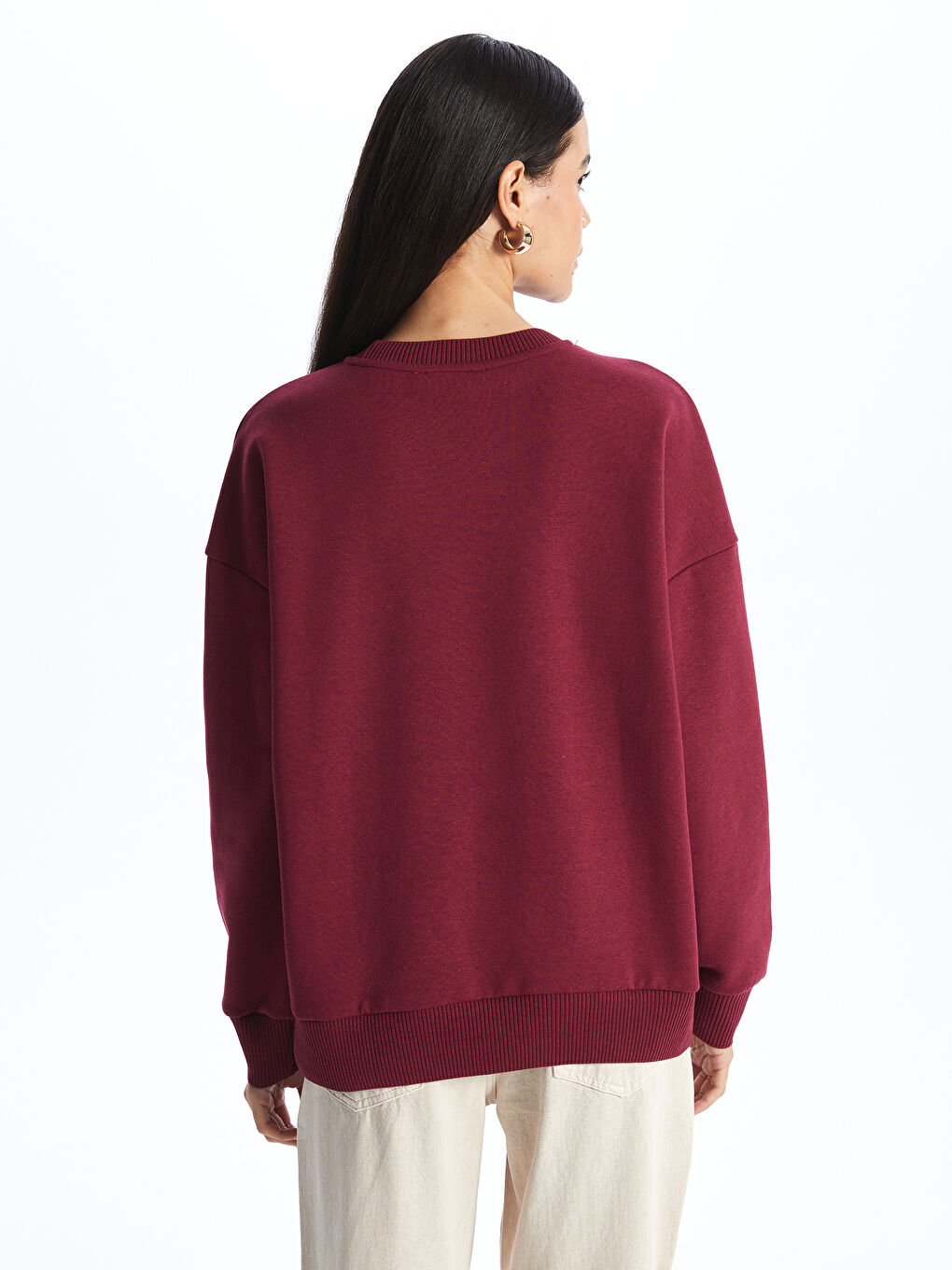 LCW Vision Açık Bordo Bisiklet Yaka Nakışlı Uzun Kollu Oversize Kadın Sweatshirt - 4