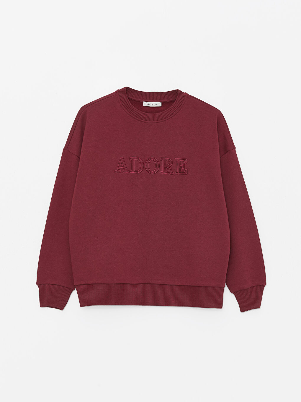 LCW Vision Açık Bordo Bisiklet Yaka Nakışlı Uzun Kollu Oversize Kadın Sweatshirt - 5