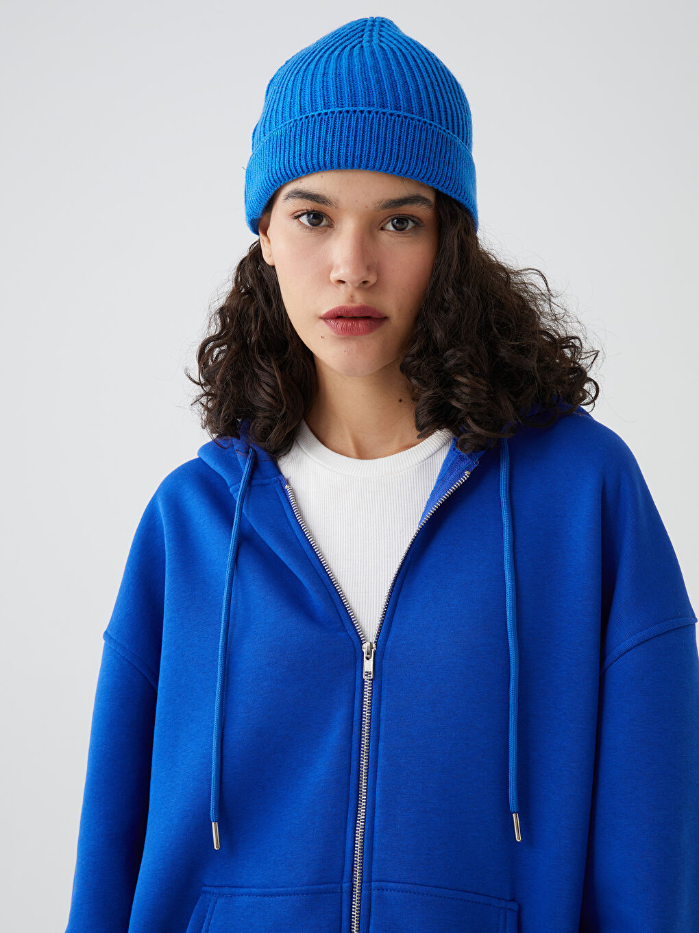 Mavi Fermuarlı Kadın Sweatshirt-1