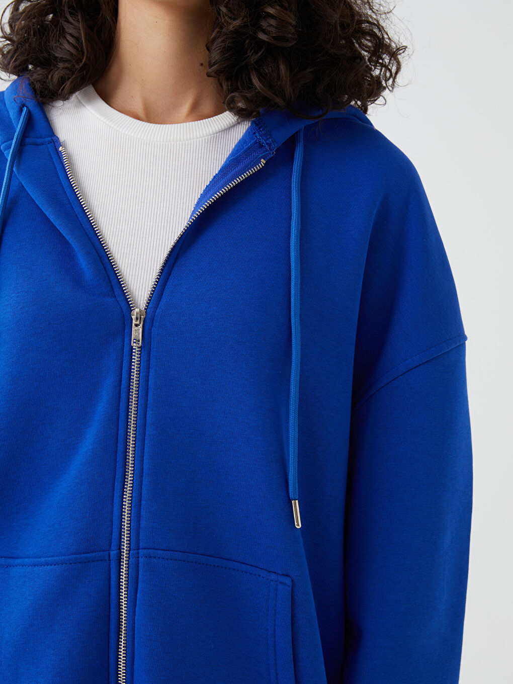 Mavi Fermuarlı Kadın Sweatshirt-3