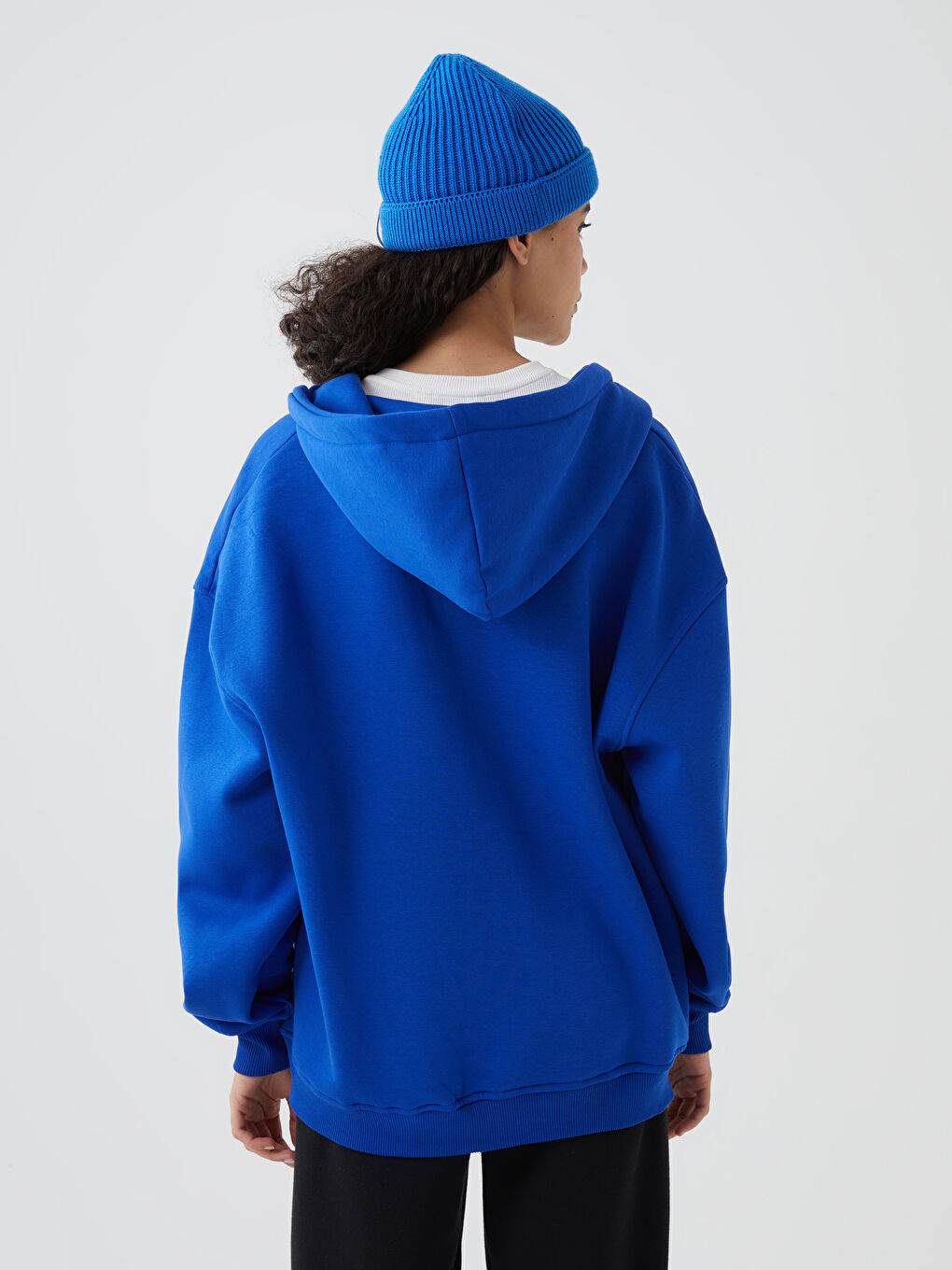 Mavi Fermuarlı Kadın Sweatshirt-4