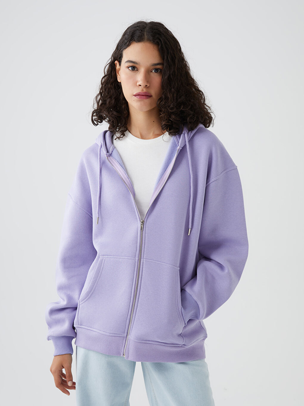 Lila Fermuarlı Kadın Sweatshirt-1