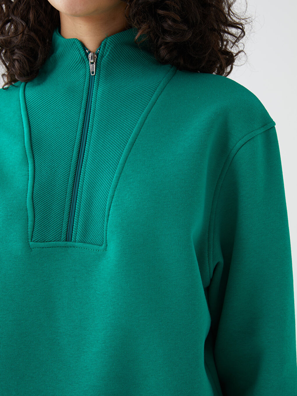 Yeşil Fermuarlı Kadın Sweatshirt-3