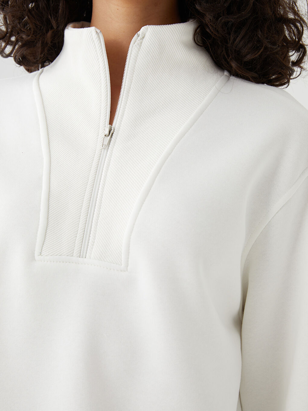 CALİMERA MODA Beyaz Fermuarlı Kadın Sweatshirt - 3
