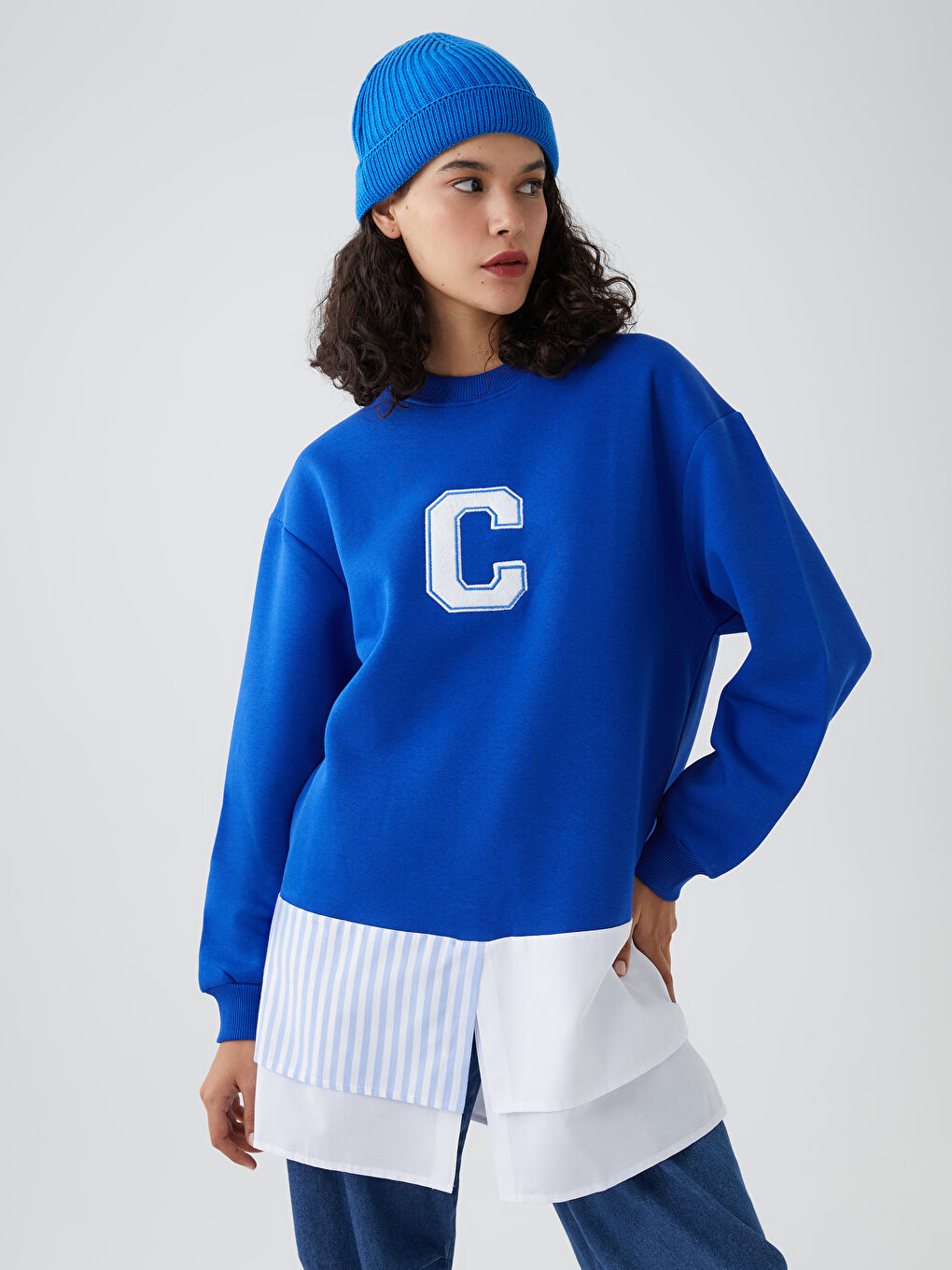 Mavi Bisiklet Yaka Kadın Sweatshirt